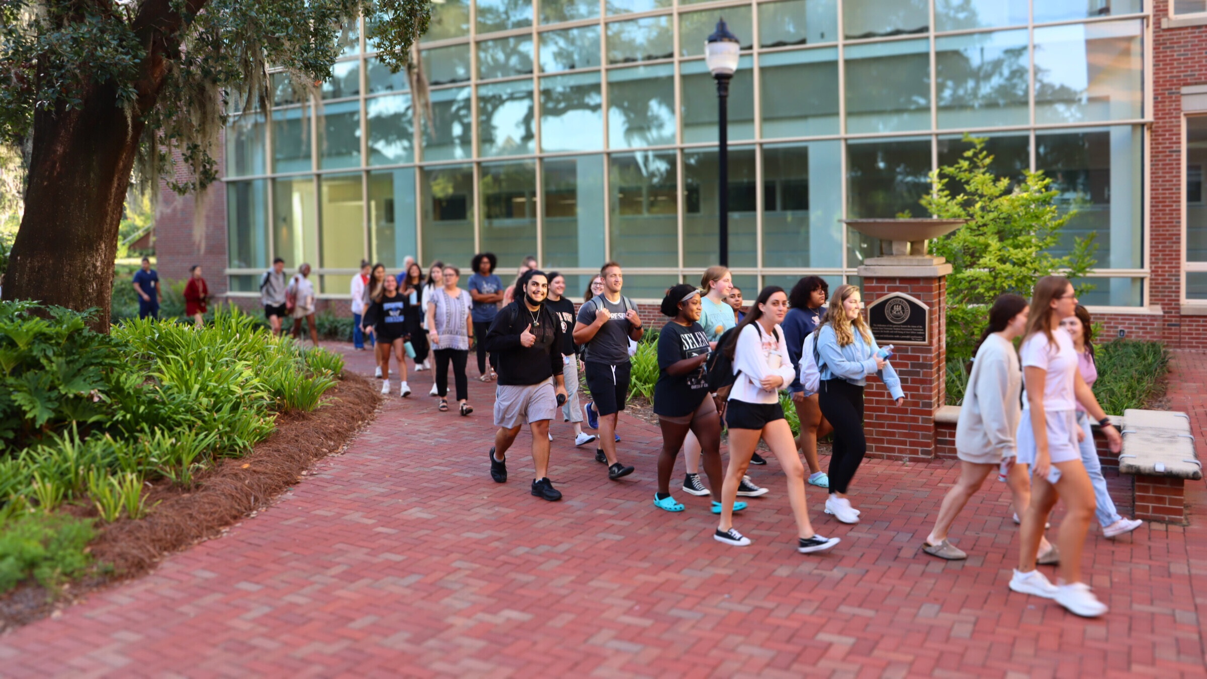 Students reenter the building after FSU Emergency Management sends the "all clear" message