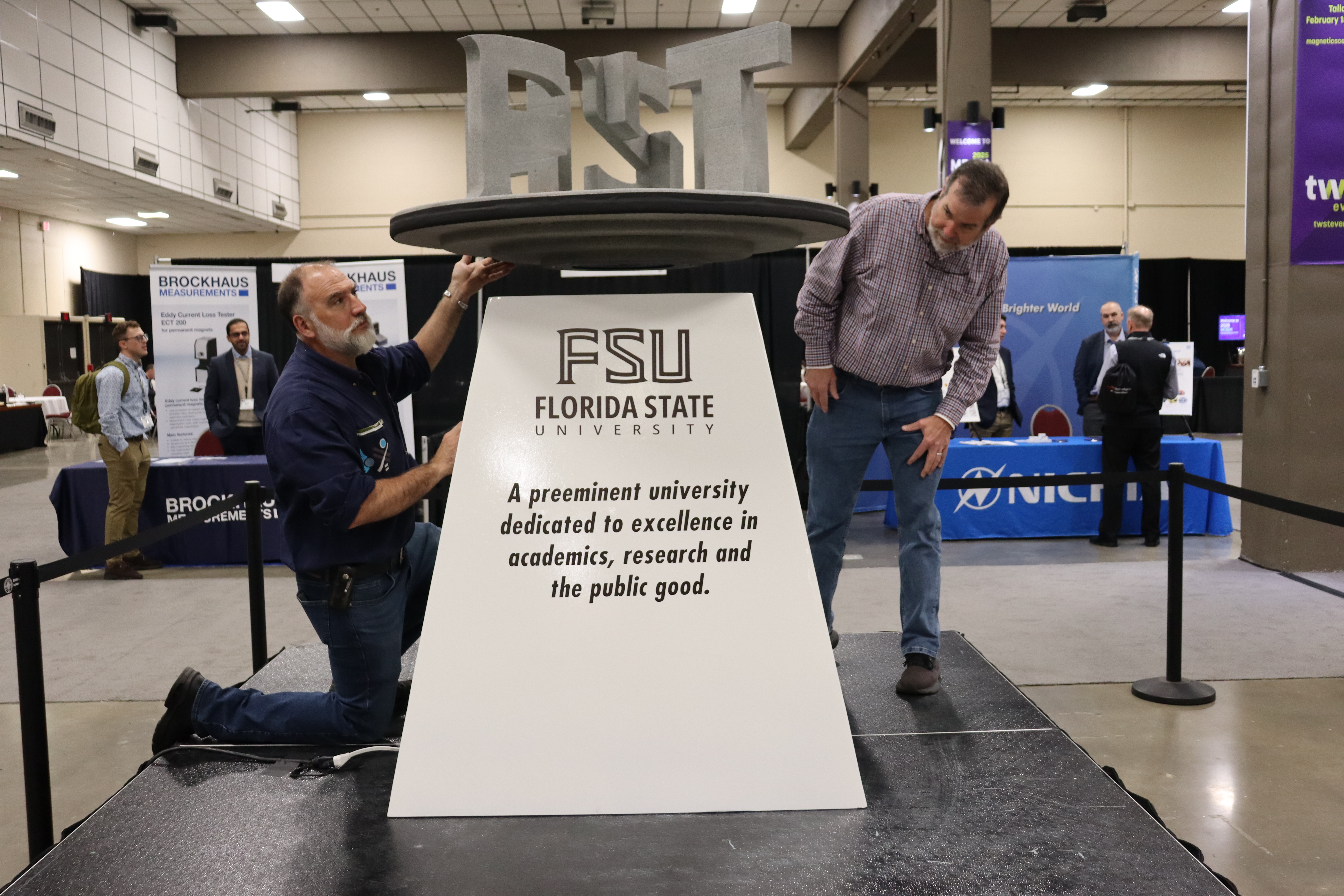 Master Craftsman Studio puts finishing touches on levitating sculpture honoring the City of Tallahassee, MagLab, and FSU.