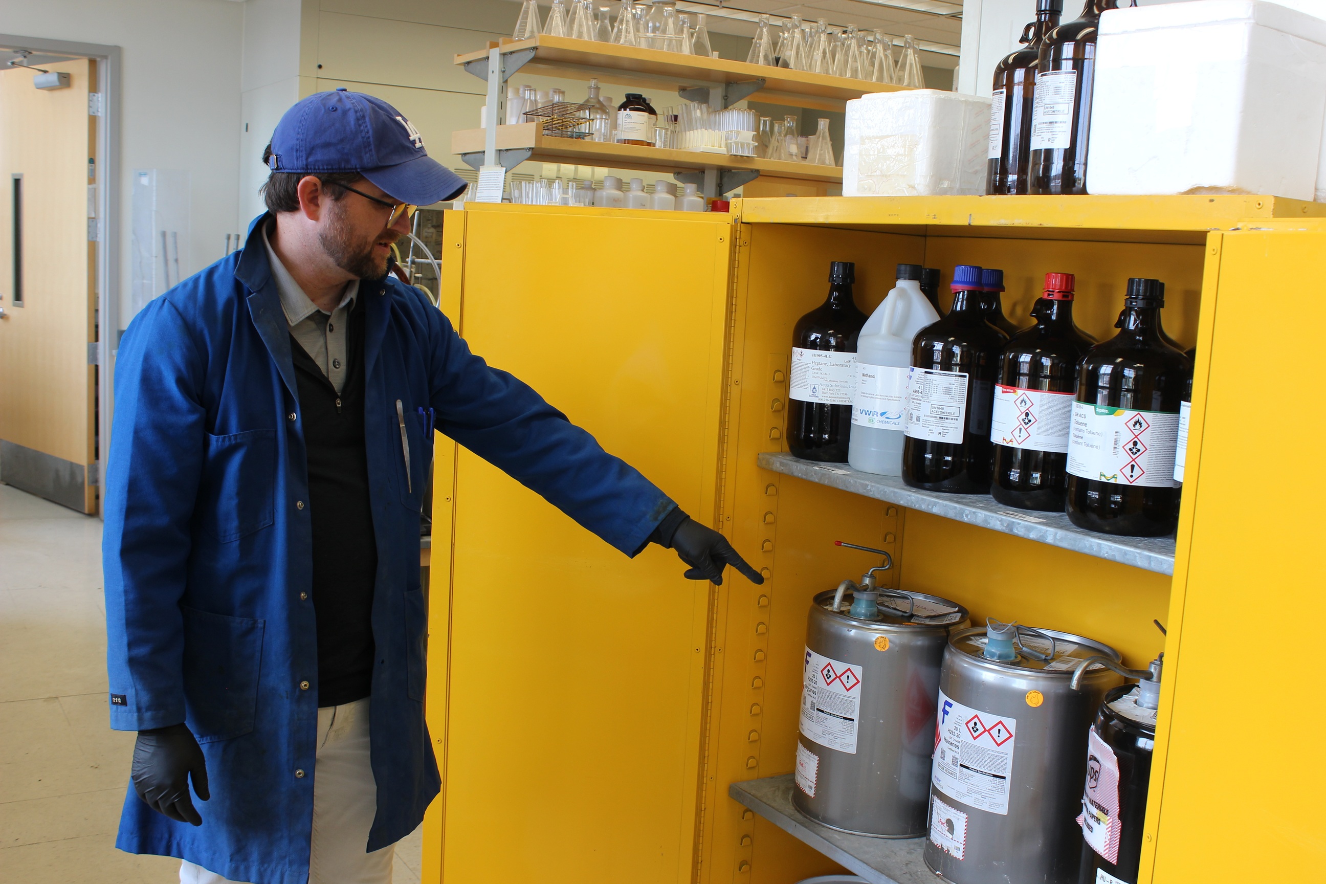 Smith provides examples of materials slated for the inventory process in the Chemistry Sciences Laboratory (CSL) building.