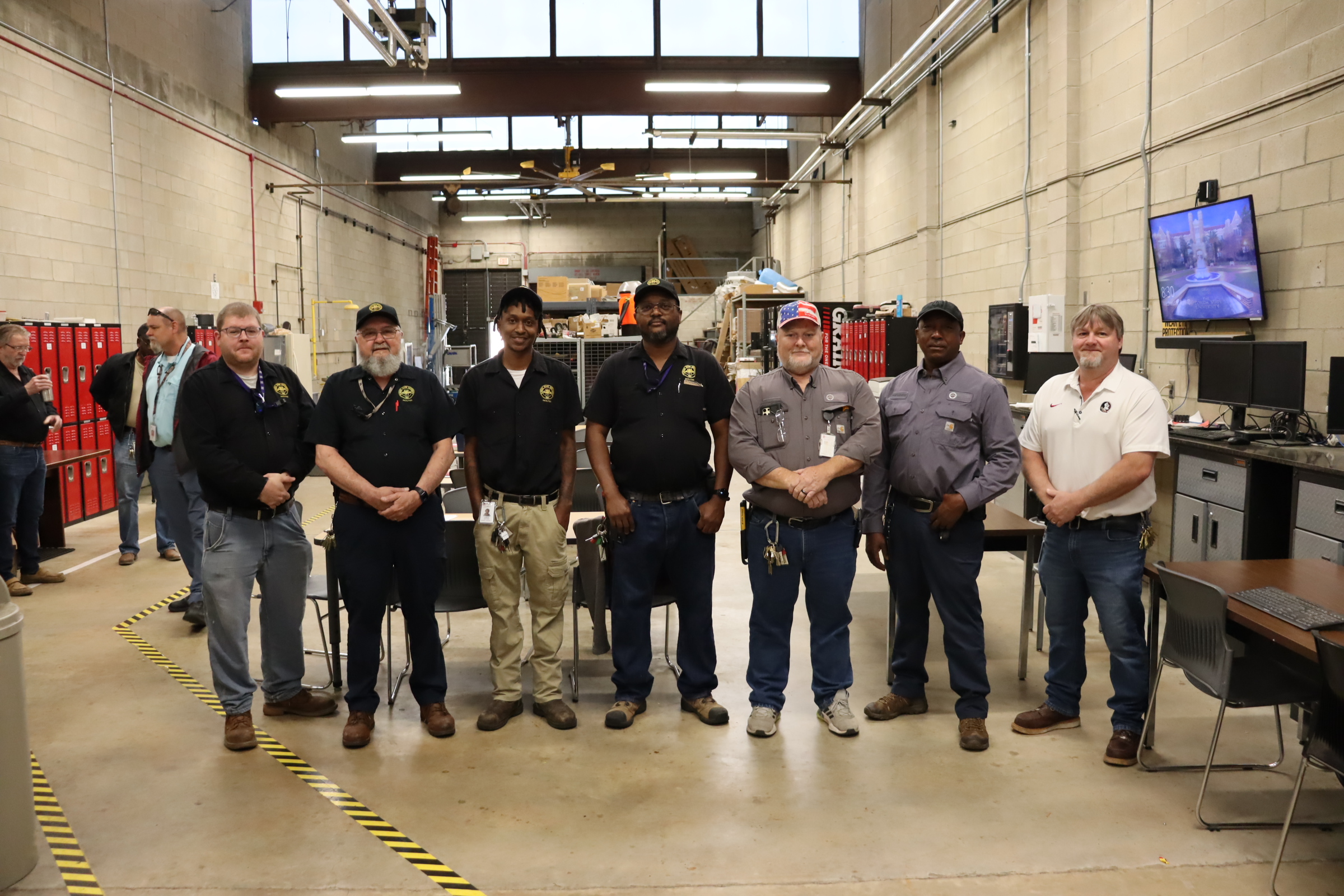 Mike Hamill Plumber, Billy Phinazee Maintenance Technician, Damian Sutton Maintenance Technician, Quentin Hines Electrician, Tom Anderson Senior Electrician, Steve Johnson Team Lead/Maintenance Technician, and Bill Morgan Maintenance Supervisor Zone D