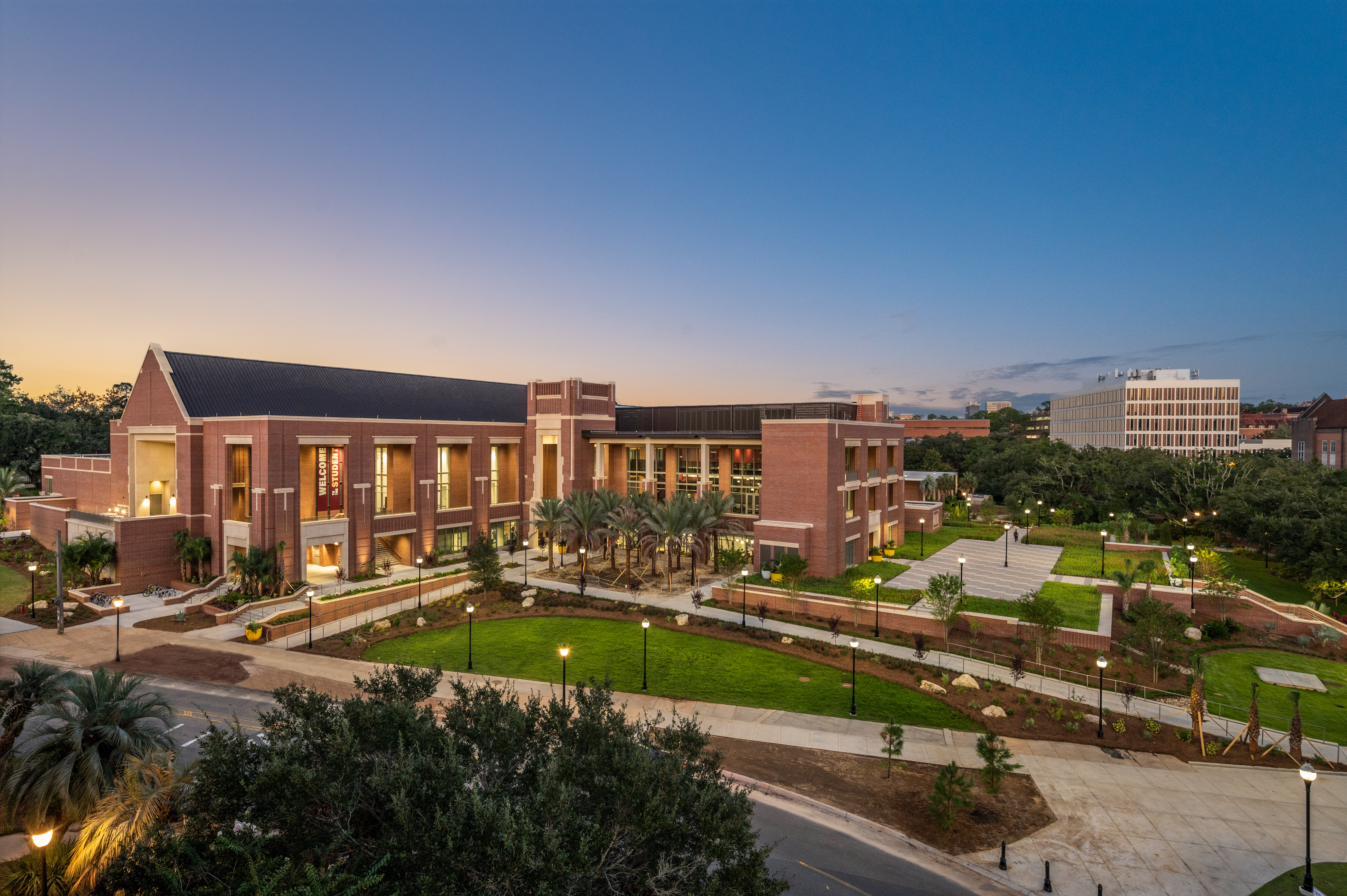 The exterior of the new student union looking east from Woodward Avenue